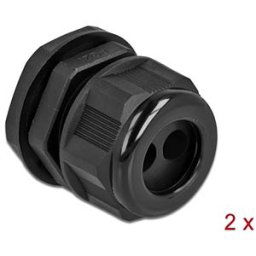 DELOCK 60371 - Cable Gland PG21 for round cable with 2 cable entries bk 2 pcs