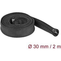 DELOCK 19168 - Braided cable sleeve with rip-tape fastening, 2 m x 30 mm, black