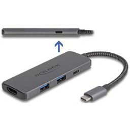 DELOCK 87804 - USB 3.0 Hub 5 Port, USB-C to 2x USB-A, 1x HDMI, 1x PD