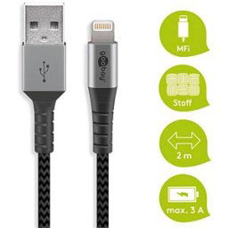 GOOBAY 49269 - Sync and charging cable, USB-A > Lightning, 2.0 m, textile, blac