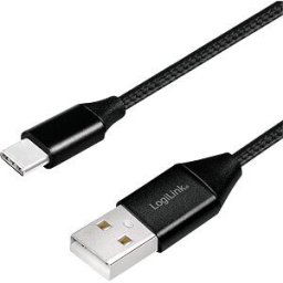 LOGILINK CU0140 - Sync and charging cable, USB-A -> C, 1.0 m, cotton, black
