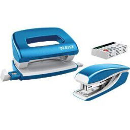 LEITZ 55612036 - NeXXt WOW Mini Stapler and Hole Punch Set, blue