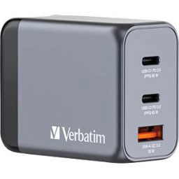 VERBATIM 32201 - USB charger, 65 W, 2x USB-C PD, 1x USB-A QC 3.0, GaN