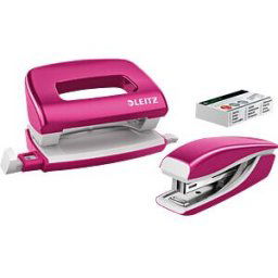 LEITZ 55612023 - NeXXt WOW Mini Stapler and Hole Punch Set, pink