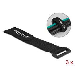 DELOCK 19534 - Klett-Kabelbinder mit Schlaufe L 280 x B 38 mm schwarz 3 Stück