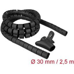 DELOCK 18838 - Spiral Hose with Pull-in Tool, 2.5 m x 30 mm, black