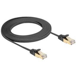 DELOCK 80327 - RJ45 flat cable, Cat.6a, S/FTP, braided jacket, 3 m, black