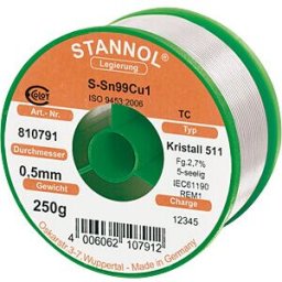 STANNOL STA 511 TC 0,5 - Crystal 511 TC Sn99 Cu1, 0.50 mm Ø 250 g