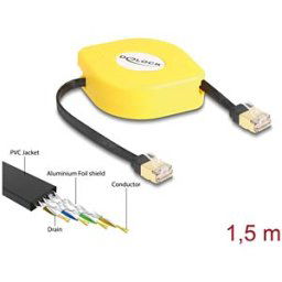 DELOCK 80239 - RJ45 retractable cable Cat.6a STP 1.5 m, black / yellow