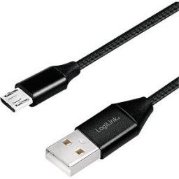 LOGILINK CU0144 - Sync and charging cable, USB-A -> micro B, 1.0 m, cotton, black
