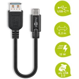 GOOBAY USB 3.1 ACAB3.0 - USB C plug > 3.0 A socket, black, 0.2 m