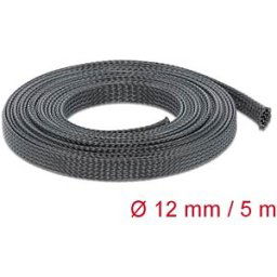 DELOCK 18849 - Braided Sleeve, stretchable 5 m x 12 mm, black