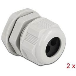 DELOCK 60370 - Cable Gland PG16 for round cable with 2 cable entries gy 2 pcs