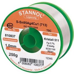 STANNOL STA 511 TSC 1,0 - Crystal 511 TSC Sn95 Sn95 Ag4 Cu1, 1.0 mm Ø 250 g