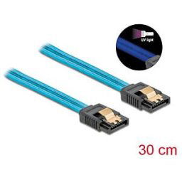 DELOCK 82127 - SATA 6 Gb/s Cable UV glow effect blue 30 cm