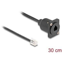 DELOCK 87965 - RJ10 cable, male / female, D-type, black, 30 cm