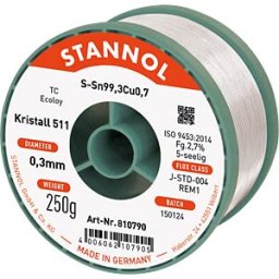 STANNOL STA 511 TC 0,7 - Crystal 511 TC Sn99 Cu1, 0.70 mm Ø 250 g