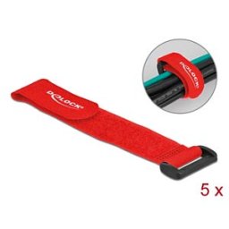DELOCK 19532 - Klett-Kabelbinder mit Schlaufe L 190 x B 25 mm rot 5 Stück