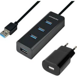 AXAGON AXG HUE-S2BP - USB 3.0 4-port hub, 4xA USB-A cable, power supply unit, 120 cm