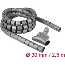 DELOCK 18846 - Spiral Hose with Pull-in Tool, 2.5 m x 30 mm, grey
