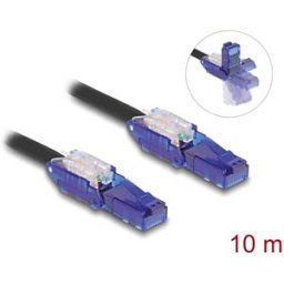 DELOCK 80931 - Cat.6 patch cable, UTP, 180° angled plugs, black, 10m