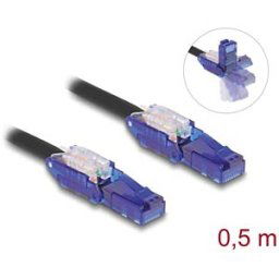 DELOCK 80925 - Cat.6 patch cable, UTP, 180° angled plugs, black, 0.5m