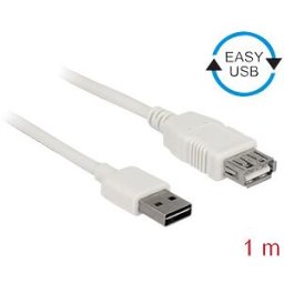 DELOCK 85199 - USB 2.0 kabel, EASY A male to A female, 1 m, white