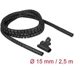 DELOCK 18835 - Spiral Hose with Pull-in Tool, 2.5 m x 15 mm, black