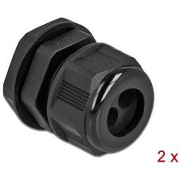 DELOCK 60369 - Cable Gland PG16 for round cable with 2 cable entries bk 2 pcs
