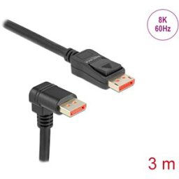 DELOCK 87052 - DisplayPort 1.4 cable, 8K @60 Hz, 90° with angled bottom, 3 m
