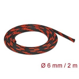 DELOCK 20738 - Geflechtschlauch dehnbar 2 m x 6 mm schwarz-rot