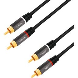 LOGILINK CA1208 - Audio cable, 2x RCA/M to 2x RCA/M, metal, black, 7.5 m