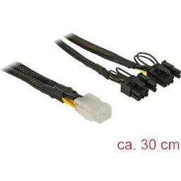DELOCK 85455 - cable PCIe 6 Pin female > 2x 8 Pin male, Nylon, 30cm