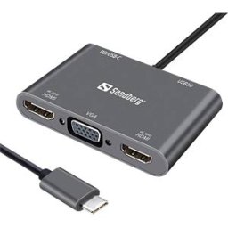 SANDBERG 136-35 - Adapter USB-C > 2 x HDMI + VGA + USB 3.0 + PD, 4K