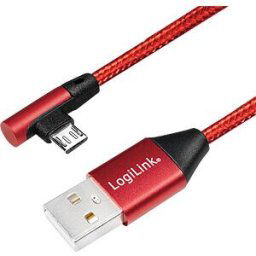 LOGILINK CU0150 - Sync and charging cable, USB-A -> micro B, 1.0 m, angled, cotton