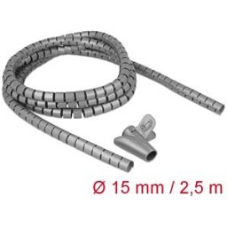 DELOCK 18843 - Spiral Hose with Pull-in Tool, 2.5 m x 15 mm, grey