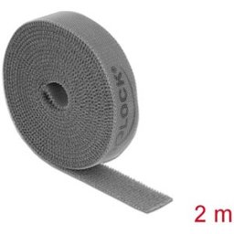 DELOCK 18389 - Hook and loop tape on roll, 2 m x 15 mm, grey