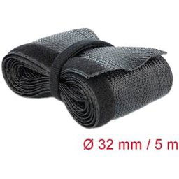 DELOCK 19055 - Braided Sleeving with Hook-and-Loop Fastener, 5 m x 32 mm, black