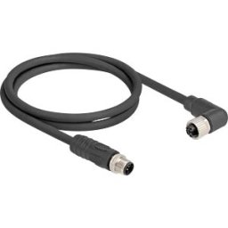 DELOCK 80523 - M12 Cable L-coded 4 pin male straight to female right angled PUR