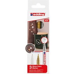 EDDING 751-3-999 - Gloss paint marker set, metallic. White, gold. Silver