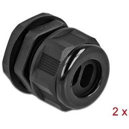 DELOCK 60393 - Cable Gland PG21 for flat cable with 2 cable entries bk 2 pcs
