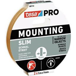 TESA 66714 - Mounting tape tesa PRO slim, 5 m x 9 mm, white, set of 2