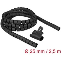 DELOCK 18837 - Spiral Hose with Pull-in Tool, 2.5 m x 25 mm, black