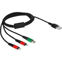 DELOCK 86821 - Charging cable, USB-A -> 2x Lightning & 1x USB-C, 1 m