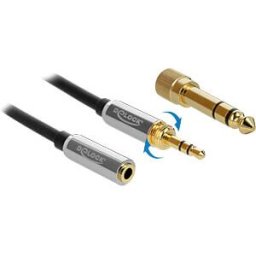DELOCK 85779 - Stereo Jack Cable 3.5 mm 3 pin m > fem, 6.35 mm screw adapter 0.