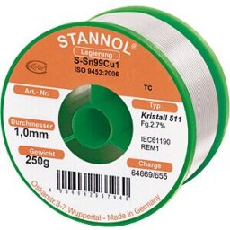 STANNOL STA 511 TC 1,0 - Crystal 511 TC Sn99 Cu1, 1.0 mm Ø 250 g