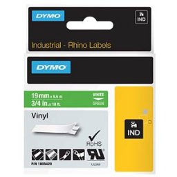 DYMO IND 1805420 - DYMO IND tape, vinyl, 19 mm, white/green