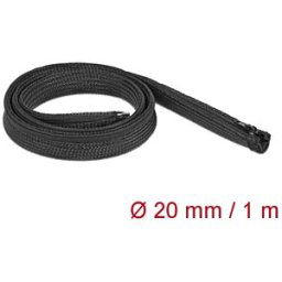 DELOCK 19103 - Braided Sleeve with zip fastener heat-resistant 1 m x 20 mm blac