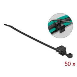 DELOCK 19565 - Kabelbinder mit Befestigungsclip L 200 x B 4,8 mm schwarz 50 Stk