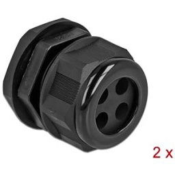 DELOCK 60383 - Cable Gland PG29 for round cable with 4 cable entries bk 2 pcs